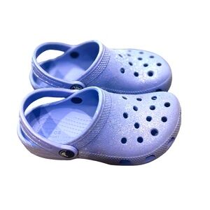 Girls Glitter Purple Crocs C11 Classic Clog Kids Shoes Lavender Sparkle